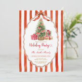 Vintage Kerstboom Rode Strik Vakantie Feest  Kaart (Staand voorkant)