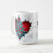Vintage kerstboom, rood/Blauwgroen - wit handvat Koffiemok (Voorkant links)