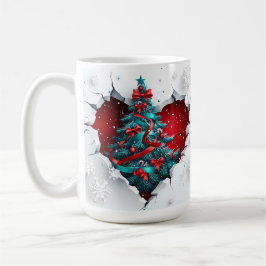 Vintage kerstboom, rood/Blauwgroen - wit handvat Koffiemok