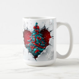Vintage kerstboom, rood/Blauwgroen - wit handvat Koffiemok
