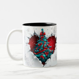 Vintage kerstboom, rood/Blauwgroen - wit handvat Tweekleurige Koffiemok