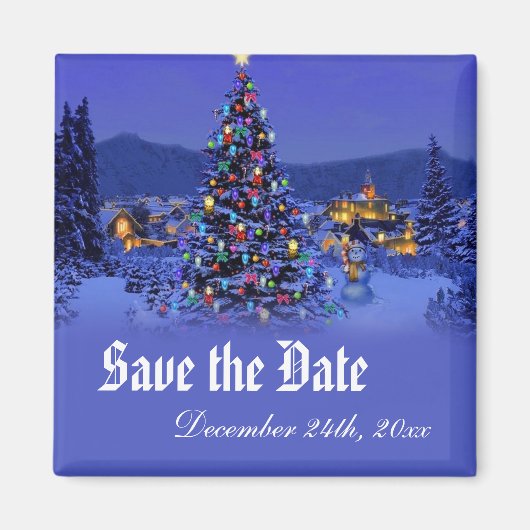 Vintage Kerstboom save the date bruiloft Magneet (Voorkant)