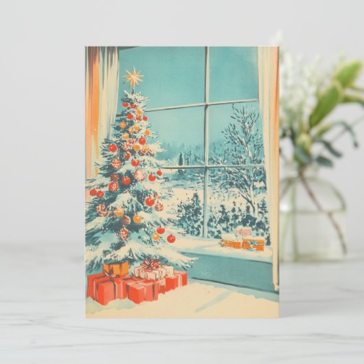 Vintage Kerstboom Scene Bericht Sjabloon (Staand voorkant)