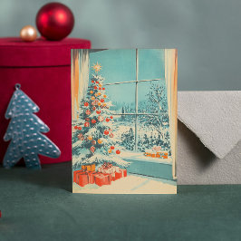 Vintage Kerstboom Scene Bericht Sjabloon