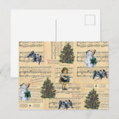 Vintage kerstboom Snowman Music Holiday Feestdagenkaart (Voorkant / Achterkant)