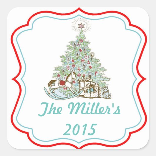 Vintage kerstboom Stickers labels (Voorkant)