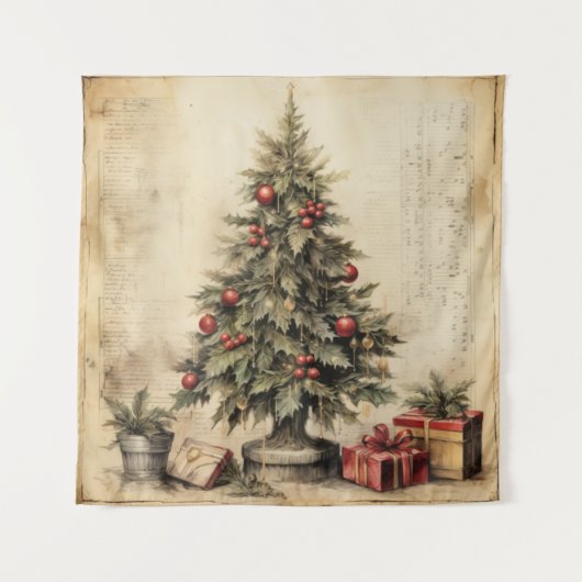 Vintage kerstboom tapijt wandkleed (Voorkant)