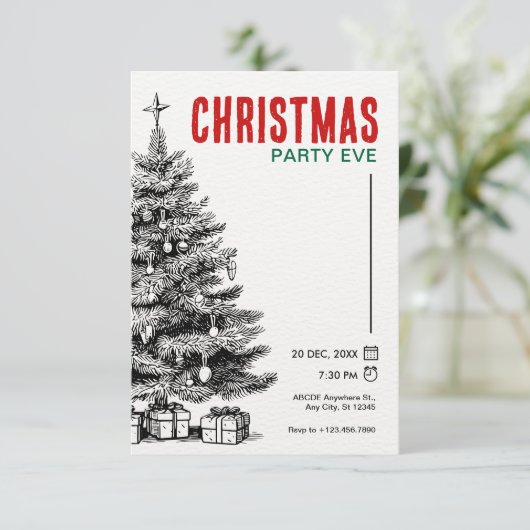 Vintage kerstboom uitnodiging (Staand voorkant)