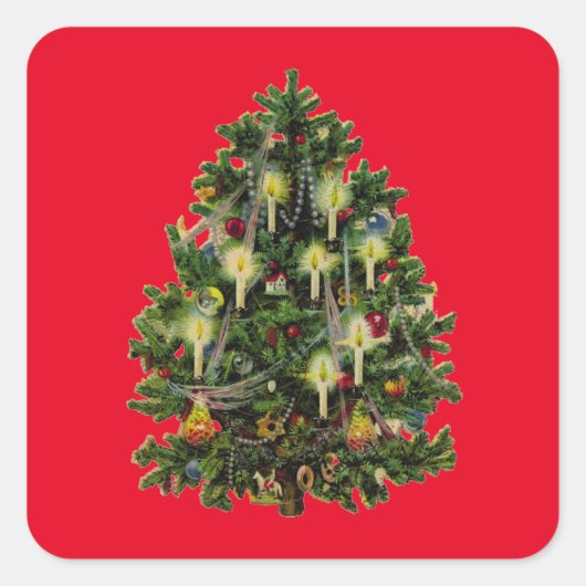 Vintage kerstboom vierkante sticker (Voorkant)