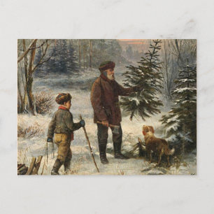 Vintage - kerstboom voor vader en zoon feestdagenkaart