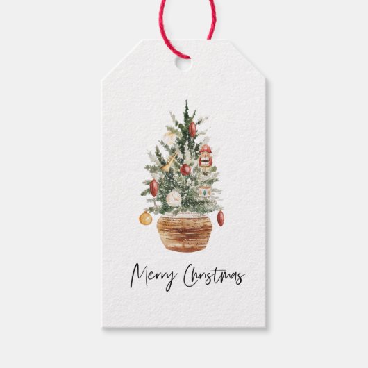 Vintage kerstboom | Vrolijk kerstfeest Cadeaulabel (Voorkant)