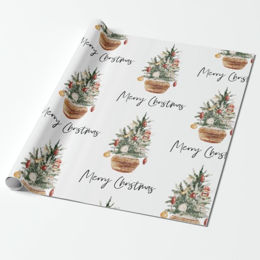Vintage kerstboom | Vrolijk kerstfeest Cadeaupapier (Uitgerold)