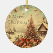 Vintage kerstboom Vrolijk kerstfeest Keramisch Ornament (Voorkant)