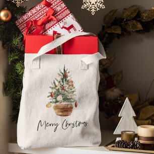 Vintage kerstboom Vrolijk kerstfeest Tote Bag