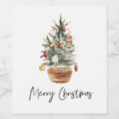 Vintage kerstboom | Vrolijk kerstfeest Wijn Etiket (Enkel label)
