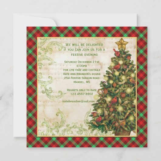 Vintage kerstboom, zwammen, Schotse tartan Kaart (Voorkant)