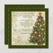Vintage kerstboom, zwenpartij Uitnodiging (Voorkant / Achterkant)
