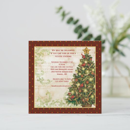 Vintage kerstboom, zwenpartij Uitnodiging (Staand voorkant)