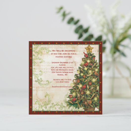 Vintage kerstboom, zwenpartij Uitnodiging (Staand voorkant)