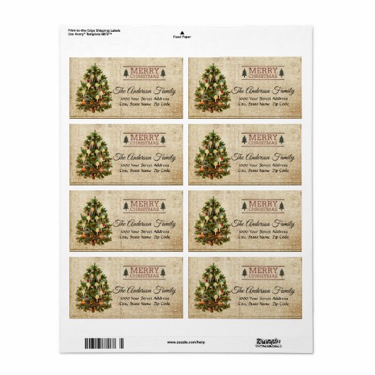 Vintage kerstboomadreslabel etiket (Full Sheet)
