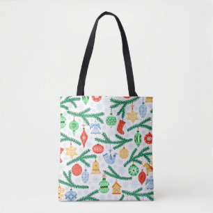 Vintage kerstboomballen, decoraties naadloos tote bag