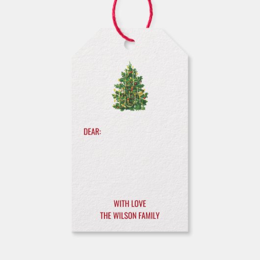 Vintage kerstboomfeestdag cadeaulabel (Achterkant)