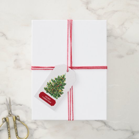 Vintage kerstboomfeestdag cadeaulabel (Met Touw)