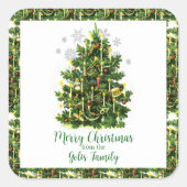 Vintage kerstboomfeestdag vierkante sticker (Voorkant)