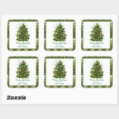 Vintage kerstboomfeestdag vierkante sticker (Vel)
