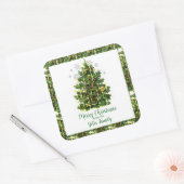 Vintage kerstboomfeestdag vierkante sticker (Envelop)