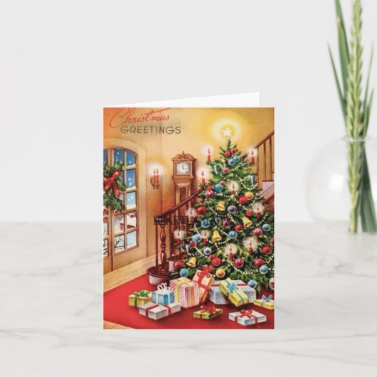 Vintage kerstboomfiascoop feestdagen kaart (Voorkant)