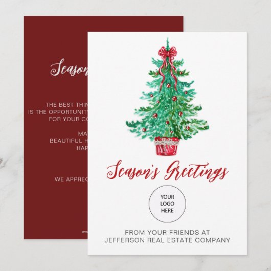 Vintage-kerstboomfirma Logo Business Feestdagenkaart (Voorkant / Achterkant)