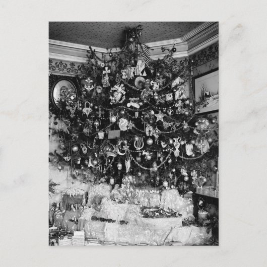 Vintage kerstboomfoto (1910) feestdagenkaart (Voorkant)