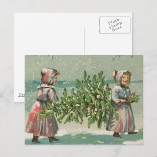 Vintage kerstboomkappen feestdagenkaart (Voorkant / Achterkant)