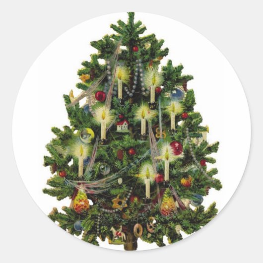 Vintage kerstboomklever ronde sticker (Voorkant)
