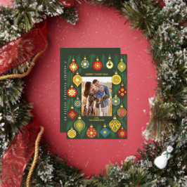 Vintage Kerstboomornament Foto Goud Folie Feestdagenkaart