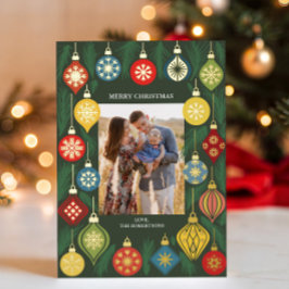 Vintage Kerstboomornament Foto Goud Folie Feestdagenkaart