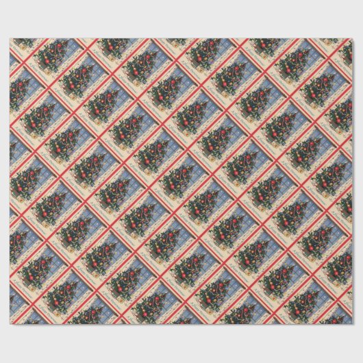 Vintage kerstboompapier cadeaupapier (Vlak)
