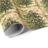 Vintage-kerstboompatroon roestretro cadeaupapier (Rol Hoek)