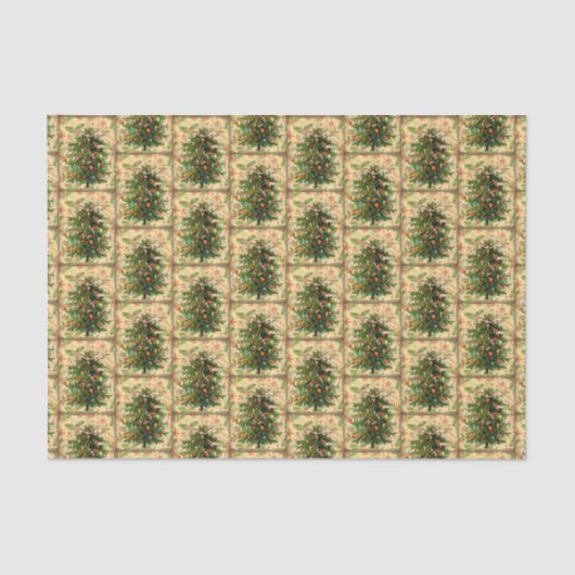 Vintage-kerstboompatroon roestretro tissuepapier (Voorkant)