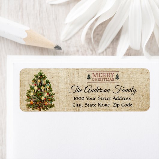 Vintage kerstboomruitadreslabel etiket (Insitu)
