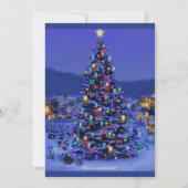 Vintage kerstboomsneeuw blauw nachtfeest kaart (Achterkant)