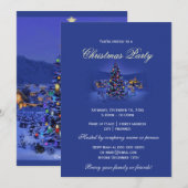 Vintage kerstboomsneeuw blauw nachtfeest kaart (Voorkant / Achterkant)