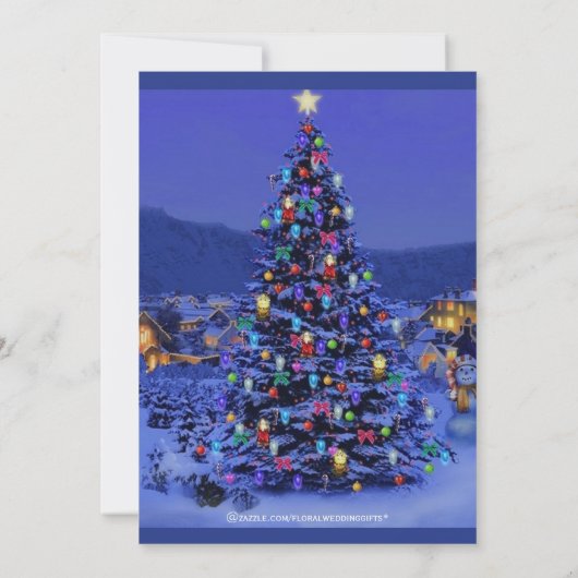 Vintage kerstboomsneeuw blauw nachtfeest kaart (Achterkant)