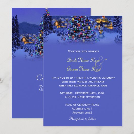 Vintage kerstboomsneeuwnachtbruiloft kaart (Voorkant / Achterkant)