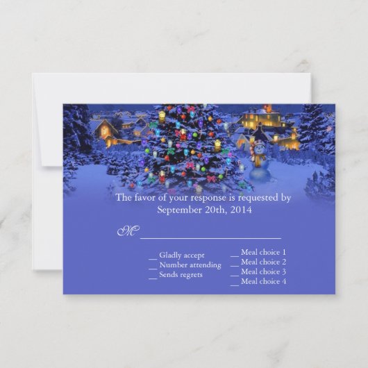 Vintage kerstboomsneeuwnachtbruiloft RSVP (Voorkant)