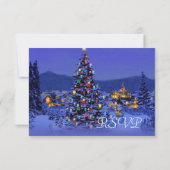 Vintage kerstboomsneeuwnachtbruiloft RSVP (Achterkant)