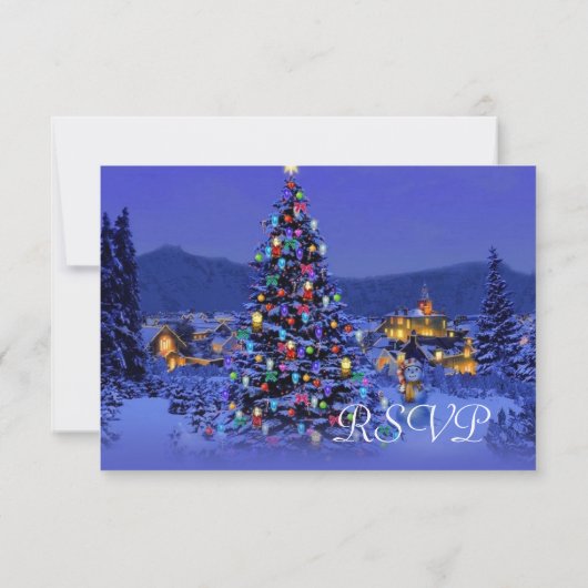 Vintage kerstboomsneeuwnachtbruiloft RSVP (Achterkant)
