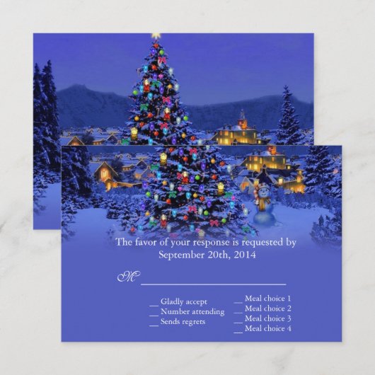 Vintage kerstboomsneeuwnachtbruiloft RSVP (Voorkant / Achterkant)