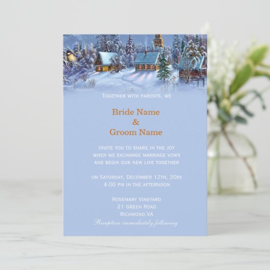 Vintage kerstboomsnowy op feestdag bruiloft kaart (Staand voorkant)